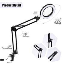 Load image into Gallery viewer, 5X Magnifying Glass LED Folding Long Arm Clip Light Eye-protection USB Reading Lamp