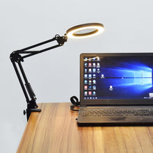 Load image into Gallery viewer, 5X Magnifying Glass LED Folding Long Arm Clip Light Eye-protection USB Reading Lamp