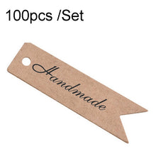 Load image into Gallery viewer, 100pcs /Set Retro Baking Sticker Tag Swallow Tail Bookmark Gift Card, Style:, Thand You (Cowhide), Thand You (White), Handmade (Cowhide), Handmade (White), Blank (Cowhide)