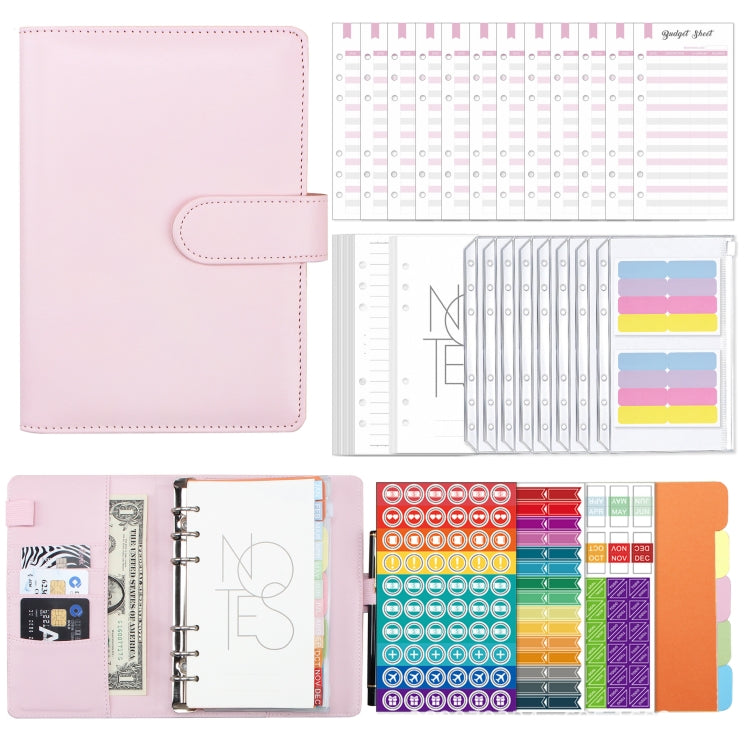A6 Macaron PU Leather Loose-leaf Notebook Cash Budget Handbook, XJYS-010  Pink, XJYS-010  Purple, XJYS-010 Yellow, XJYS-010 Black, XJYS-010 Green, XJYS-010  Blue