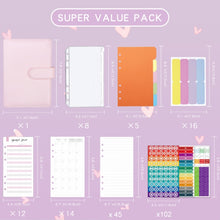 Load image into Gallery viewer, A6 Macaron PU Leather Loose-leaf Notebook Cash Budget Handbook, XJYS-010  Pink, XJYS-010  Purple, XJYS-010 Yellow, XJYS-010 Black, XJYS-010 Green, XJYS-010  Blue