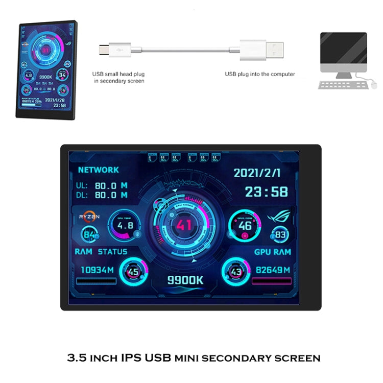 3.5 InchIPS View All Computer Monitor USB Chassis Vice Screen, Set 1 (Black), Set 1 (White), Set 2 (Black), Set 2 (White), Set 3 (Black), Set 3 (White)