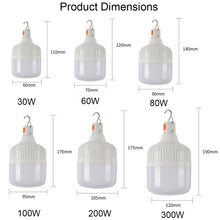 Load image into Gallery viewer, AB26 USB Charging LED Bulb Night Market Stall Lights Outdoor Camping Hanging Lamp, Power:, 30W (White), 60W (White), 80W (White), 100W (White), 200W (White), 300W (White), 80W (Orange), 100W (Orange), 200W (Orange), 300W (Orange)