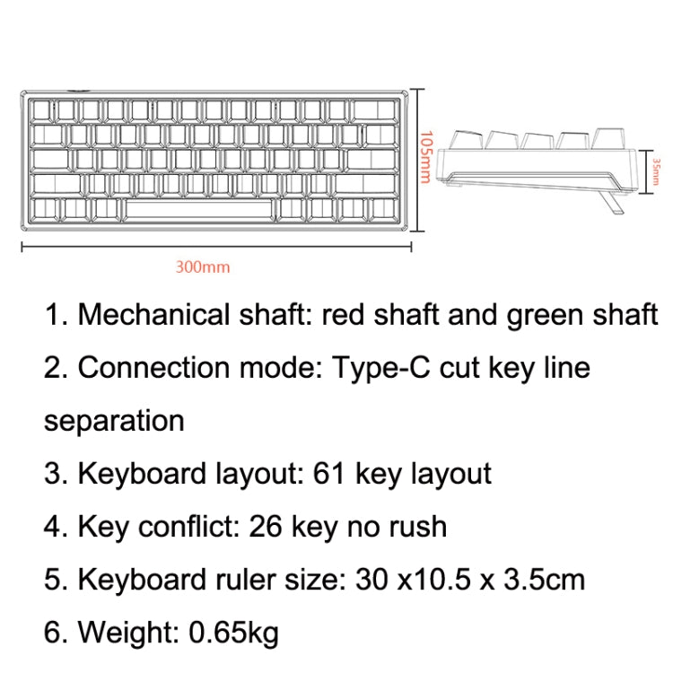 LEAVEN K620 61 Keys Hot Plug-in Glowing Game Wired Mechanical Keyboard, Cable Length: 1.8m, Black Green Shaft, White Green Shaft, Blue Green Shaft, Pink Green Shaft, White Black Red Shaft, Black White Green Shaft, White Black Green Shaft               ...
