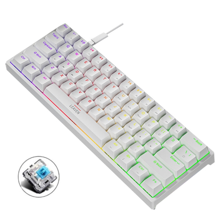 LEAVEN K620 61 Keys Hot Plug-in Glowing Game Wired Mechanical Keyboard, Cable Length: 1.8m, Black Green Shaft, White Green Shaft, Blue Green Shaft, Pink Green Shaft, White Black Red Shaft, Black White Green Shaft, White Black Green Shaft               ...