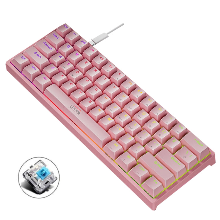 LEAVEN K620 61 Keys Hot Plug-in Glowing Game Wired Mechanical Keyboard, Cable Length: 1.8m, Black Green Shaft, White Green Shaft, Blue Green Shaft, Pink Green Shaft, White Black Red Shaft, Black White Green Shaft, White Black Green Shaft               ...
