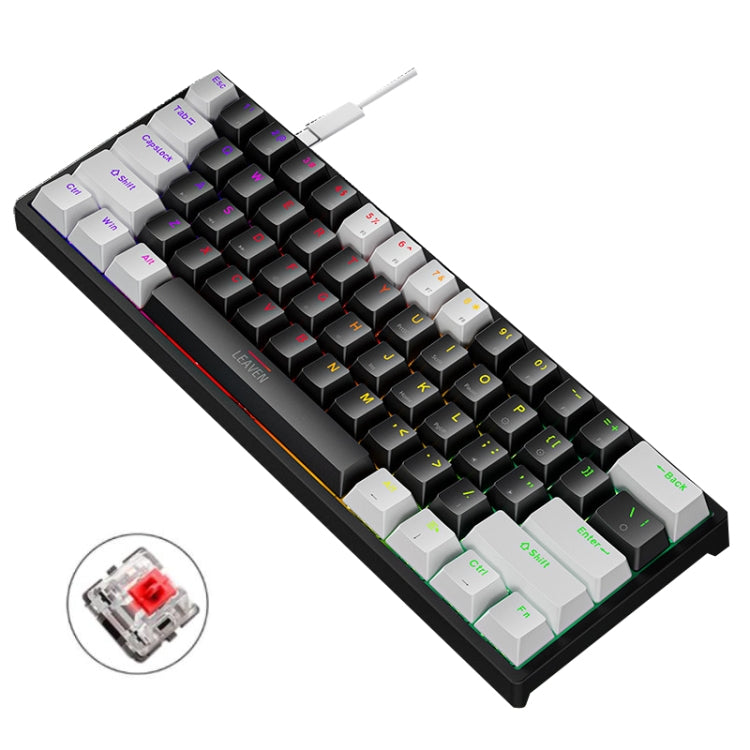 LEAVEN K620 61 Keys Hot Plug-in Glowing Game Wired Mechanical Keyboard, Cable Length: 1.8m, Black Green Shaft, White Green Shaft, Blue Green Shaft, Pink Green Shaft, White Black Red Shaft, Black White Green Shaft, White Black Green Shaft               ...