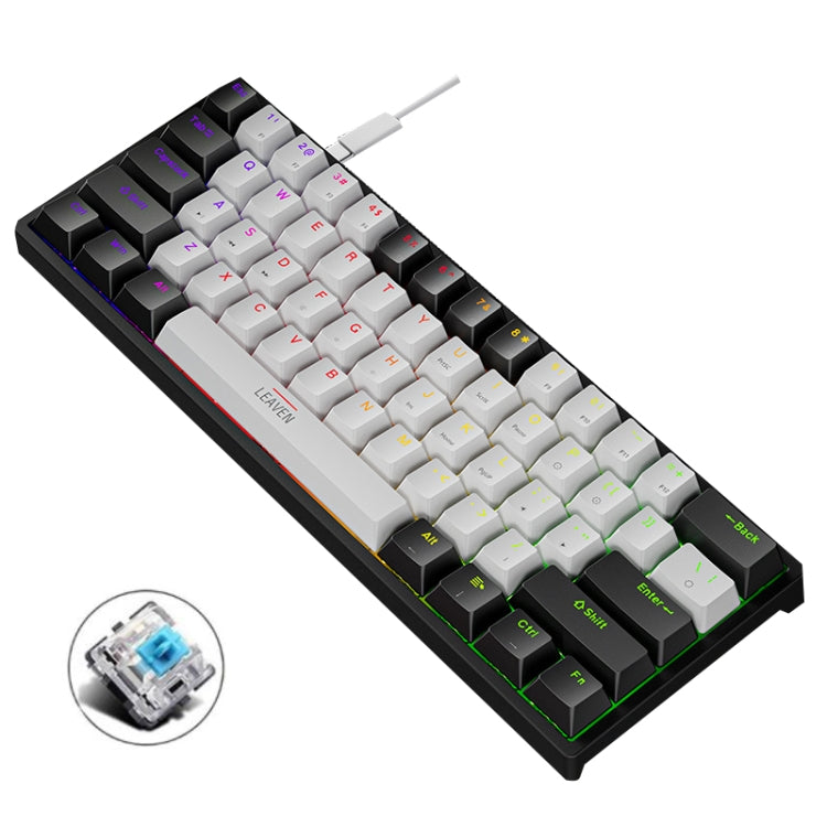 LEAVEN K620 61 Keys Hot Plug-in Glowing Game Wired Mechanical Keyboard, Cable Length: 1.8m, Black Green Shaft, White Green Shaft, Blue Green Shaft, Pink Green Shaft, White Black Red Shaft, Black White Green Shaft, White Black Green Shaft               ...