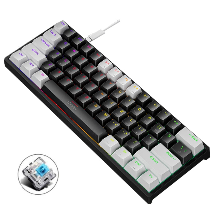 LEAVEN K620 61 Keys Hot Plug-in Glowing Game Wired Mechanical Keyboard, Cable Length: 1.8m, Black Green Shaft, White Green Shaft, Blue Green Shaft, Pink Green Shaft, White Black Red Shaft, Black White Green Shaft, White Black Green Shaft               ...