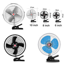 Load image into Gallery viewer, Car Powerful Fixing Clip Cooling High Wind Power Electric Fan, Specification:, 10 inch Metal 12V, 10 inch Metal 24V, 8 inch Black 12V, 8 inch Black 24V, 8 inch Metal 12V, 8 inch Metal 24V, 10 inch Black 12V, 10 inch Black 24V, 6 inch Black 12V         ...