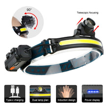 Load image into Gallery viewer, XPG + COB Sensor Headlight Flashlight 6 Lighting Modes Rechargeable Head Lamp, W678-2 Zoom, 678-1 Fixed Focus