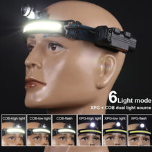 Load image into Gallery viewer, XPG + COB Sensor Headlight Flashlight 6 Lighting Modes Rechargeable Head Lamp, W678-2 Zoom, 678-1 Fixed Focus