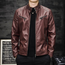 Load image into Gallery viewer, Men Washed PU Padded Slim-Fit Motorbike Leather Jacket, M, L, XL, XXL, XXXL, 4XL