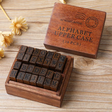 Load image into Gallery viewer, E13 28PCS/Set Vintage Wooden Alphabet and Number Diary Handbook DIY Stamps, Regular Capital, Regular Lowercase, Cursive Capital, Cursive Lowercase, Digital Weather
