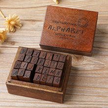 Load image into Gallery viewer, E13 28PCS/Set Vintage Wooden Alphabet and Number Diary Handbook DIY Stamps, Regular Capital, Regular Lowercase, Cursive Capital, Cursive Lowercase, Digital Weather