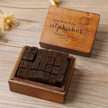 Load image into Gallery viewer, E13 28PCS/Set Vintage Wooden Alphabet and Number Diary Handbook DIY Stamps, Regular Capital, Regular Lowercase, Cursive Capital, Cursive Lowercase, Digital Weather