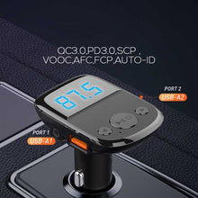 Load image into Gallery viewer, LDNIO C706Q QC3.0+AUTO-ID Car Bluetooth FM Music Digital Display Car Charger, with Micro USB Cable, with 8 Pin Cable, with Type-C/USB-C Cable