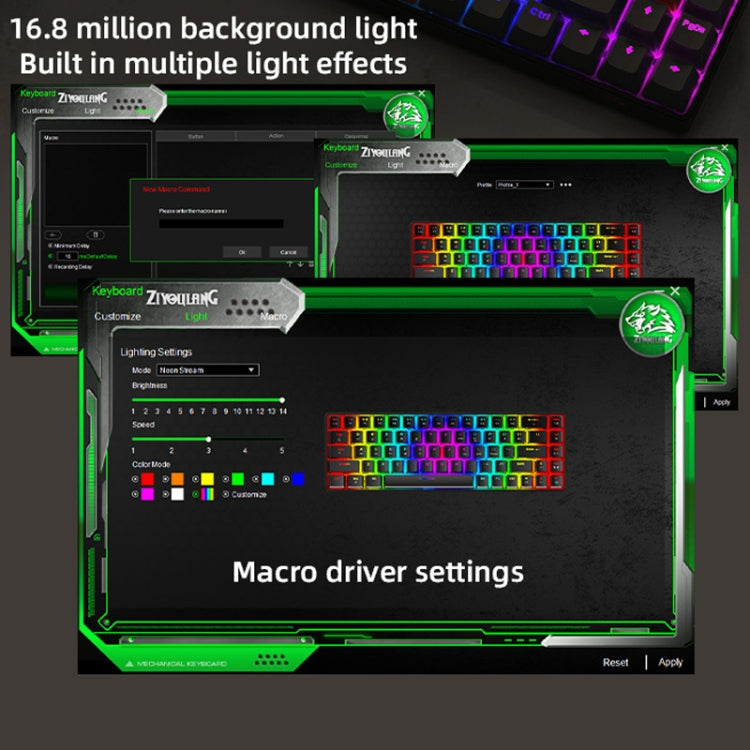 ZIYOU LANG T8 68 Keys RGB Gaming Mechanical Keyboard, Cable Length: 1.5m, Style:, T8 Bee Version Green Shaft, T8 Bee Version Red Shaft, T8 Gundam Version Green Shaft, T8 Chalk Version Green Shaft, T8 Micro Light Version Green Shaft                     ...