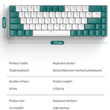 Load image into Gallery viewer, ZIYOU LANG T8 68 Keys RGB Gaming Mechanical Keyboard, Cable Length: 1.5m, Style:, T8 Bee Version Green Shaft, T8 Bee Version Red Shaft, T8 Gundam Version Green Shaft, T8 Chalk Version Green Shaft, T8 Micro Light Version Green Shaft                     ...