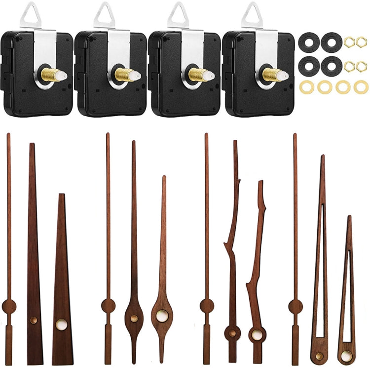 Quartz Clock Dial Repair Kit DIY Wall Clock Parts,Spec:, 4 Movements+4 Sets Needles, Movement+S01 Wooden Needle, Movement+S02 Wooden Needle, Movement+S03 Wooden Needle, Movement+S04 Wooden Needle