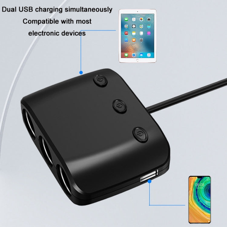 3 in 1 120W Car Cigarette Lighter Independent Switch Dual USB Charger, ZNB03S