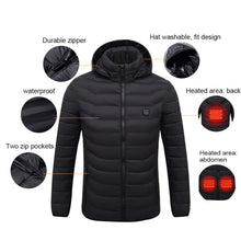 Load image into Gallery viewer, USB Winter Electric Heated Jacket Warm Thermal Jacket, 4 Zone Blue S, 4 Zone Blue M, 4 Zone Blue L, 4 Zone Blue XL, 4 Zone Blue XXL, 4 Zone Blue 3XL, 4 Zone Blue 4XL, 4 Zone Black  S, 4 Zone Black  M, 4 Zone Black  L, 4 Zone Black  XL, 4 Zone Black  XX...