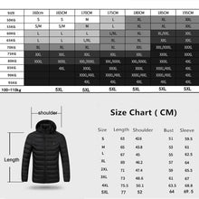 Load image into Gallery viewer, USB Winter Electric Heated Jacket Warm Thermal Jacket, 4 Zone Blue S, 4 Zone Blue M, 4 Zone Blue L, 4 Zone Blue XL, 4 Zone Blue XXL, 4 Zone Blue 3XL, 4 Zone Blue 4XL, 4 Zone Black  S, 4 Zone Black  M, 4 Zone Black  L, 4 Zone Black  XL, 4 Zone Black  XX...