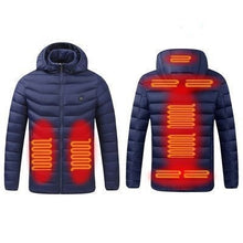 Load image into Gallery viewer, USB Winter Electric Heated Jacket Warm Thermal Jacket, 4 Zone Blue S, 4 Zone Blue M, 4 Zone Blue L, 4 Zone Blue XL, 4 Zone Blue XXL, 4 Zone Blue 3XL, 4 Zone Blue 4XL, 4 Zone Black  S, 4 Zone Black  M, 4 Zone Black  L, 4 Zone Black  XL, 4 Zone Black  XX...