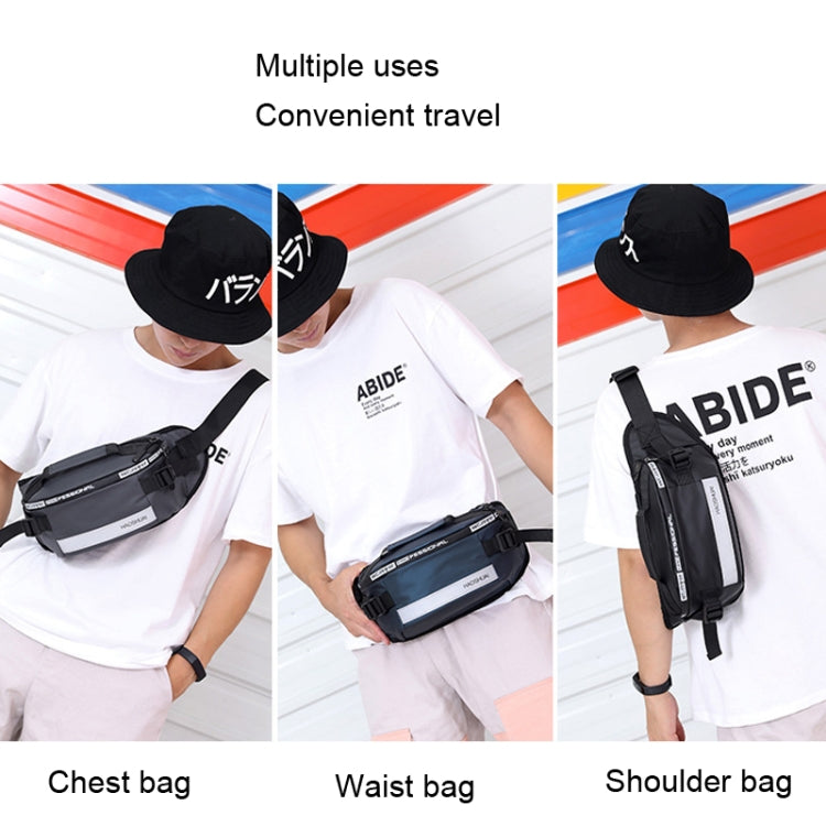HAOSHUAI Outdoor Running Waist Bag With Reflecting Strip Chest Bag, 1100-6 Army Green, 1100-6 Khaki, 1100-6 Dark Blue, 1100-6 Black), 1100-6 Gray, 1206 Royal Blue Strip, 1206 Silver Gray Strip
