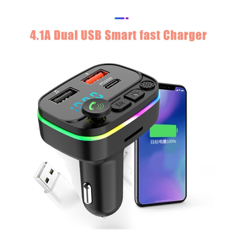Car MP3 Bluetooth Hands-free Player Car FM Transmitter, P3-PD Fast Charging, P4-QC3.0