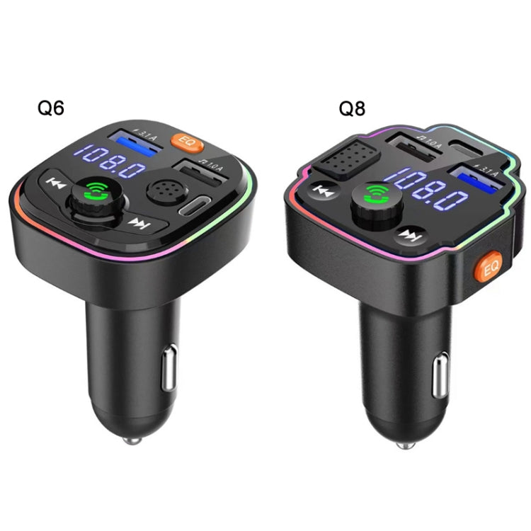 Car Bluetooth FM Transmitter PD Fast Charging Ambient Light, Q6, Q8