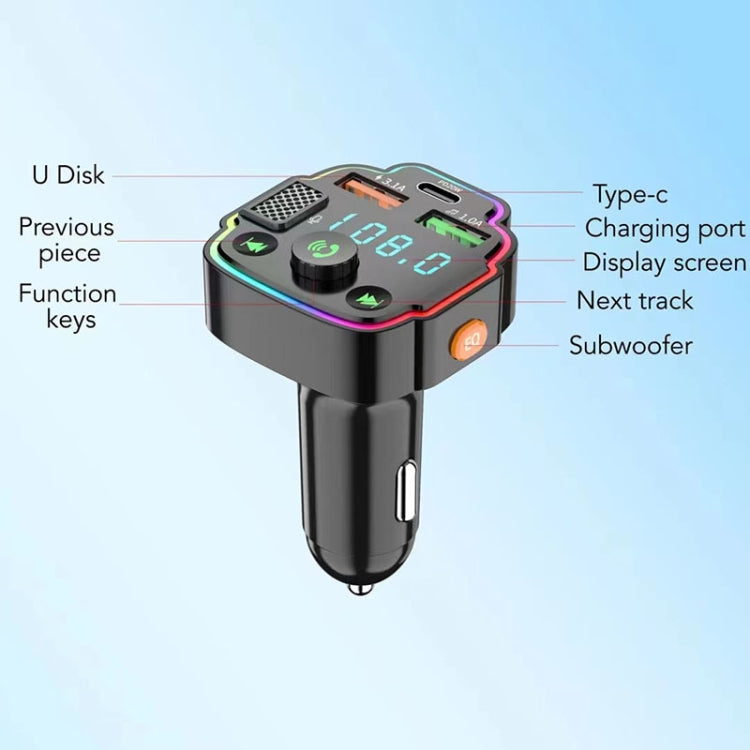 Car Bluetooth FM Transmitter PD Fast Charging Ambient Light, Q6, Q8