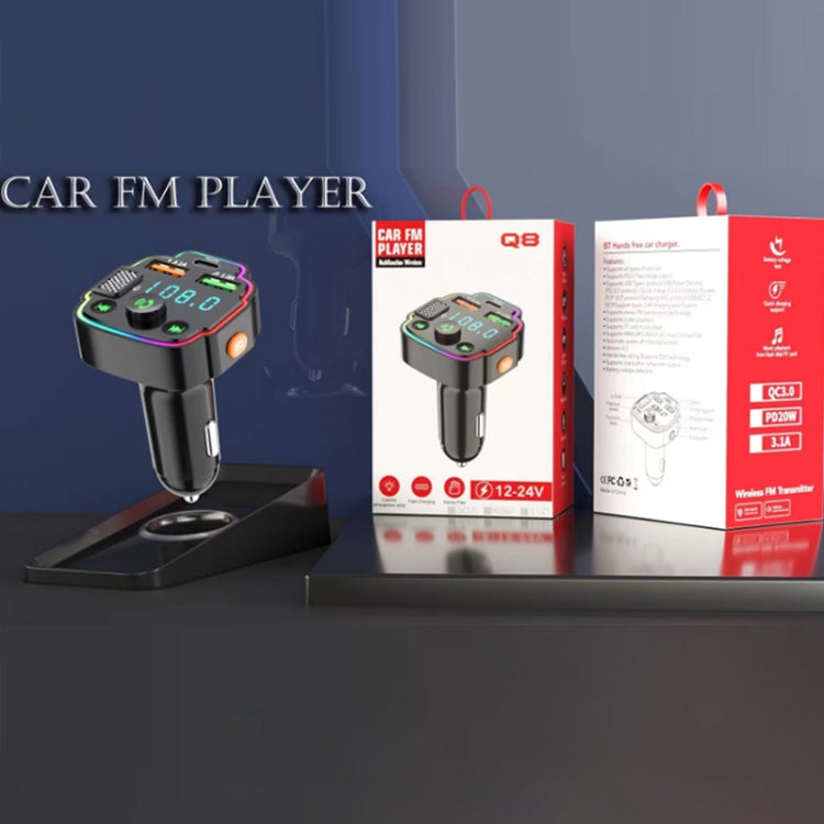Car Bluetooth FM Transmitter PD Fast Charging Ambient Light, Q6, Q8