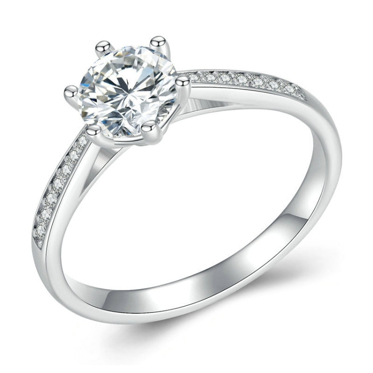 Sterling Silver S925 Six Claw Moissanite Ring White Gold Plated Bracelet, No.6, No.7