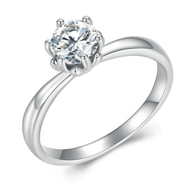 MSR006 Sterling Silver S925 Six Claw Moissanite Ring White Gold Plated Jewellery, No.6, No.7, No.8