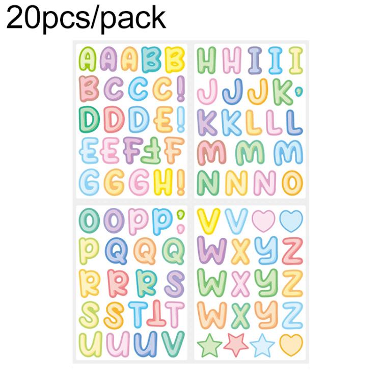 20 PCS ZPKTZM Children Cartoon Colorful Letters Stickers DIY Lunch Box Mark Waterproof Sticker, Waterproof Sticker