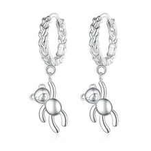 Load image into Gallery viewer, S925 Sterling Silver Bear Twist White Gold Plated Animal Earrings, BSE729