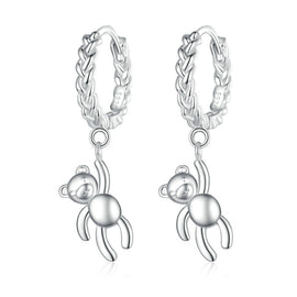 S925 Sterling Silver Bear Twist White Gold Plated Animal Earrings, BSE729