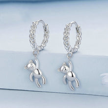 Load image into Gallery viewer, S925 Sterling Silver Bear Twist White Gold Plated Animal Earrings, BSE729