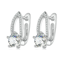 Load image into Gallery viewer, Sterling Silver S925 White Gold Plated Zirconia Hollow Line Earrings, BSE732