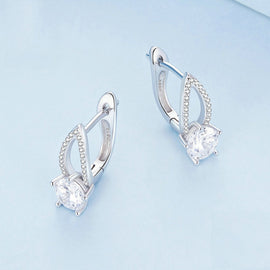 Sterling Silver S925 White Gold Plated Zirconia Hollow Line Earrings, BSE732