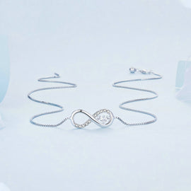 Sterling Silver S925 Zirconia Infinity Heart Endless Symbol Necklace, BSN276