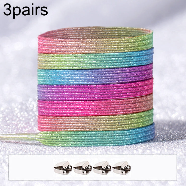 3pairs Elastic No Tie Shoelaces Metal Lock Dazzling Color Laces