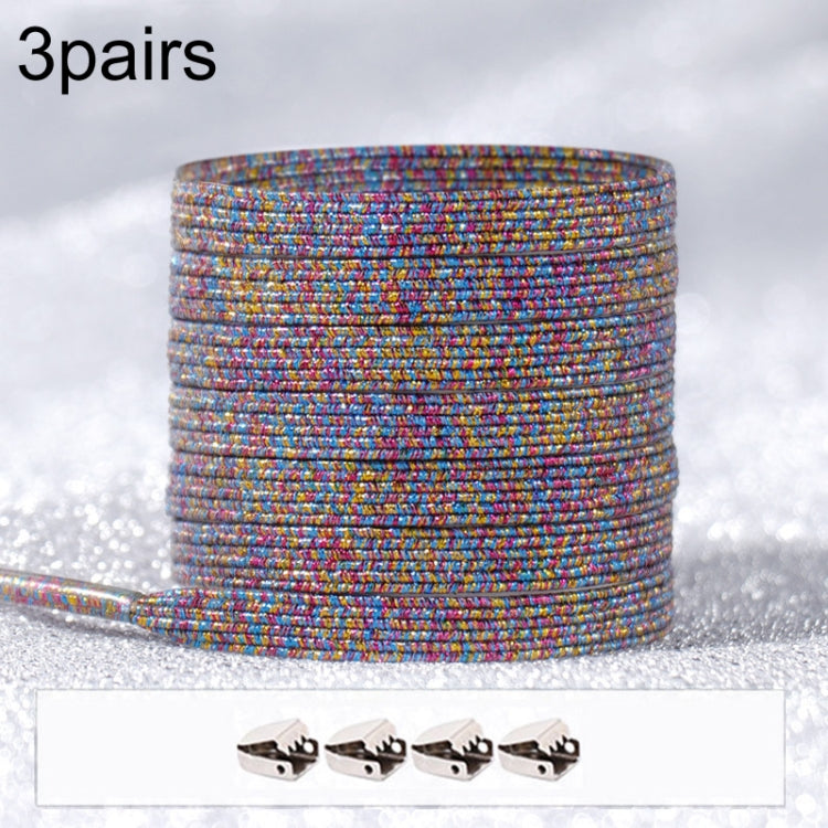 3pairs Elastic No Tie Shoelaces Metal Lock Dazzling Color Laces