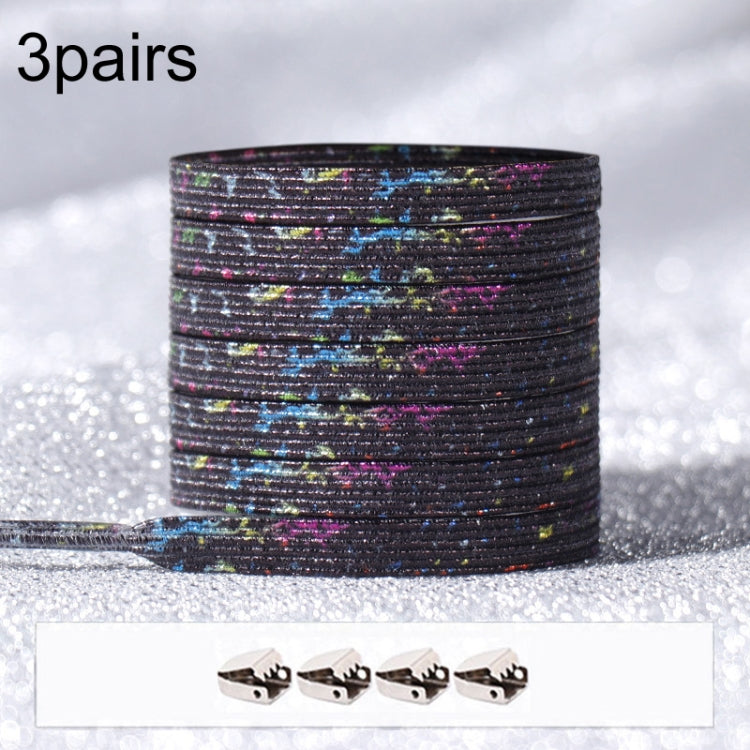 3pairs Elastic No Tie Shoelaces Metal Lock Dazzling Color Laces