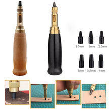 Load image into Gallery viewer, 6 In 1 Automatic Belt Punch Punching Multi-scalp Anechoic Belt Punch, Wood Color, Black