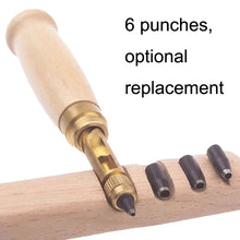 Load image into Gallery viewer, 6 In 1 Automatic Belt Punch Punching Multi-scalp Anechoic Belt Punch, Wood Color, Black