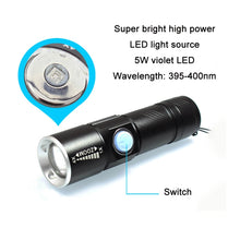 Load image into Gallery viewer, USB Ultraviolet Flashlight Jade Identification Fluorescence Detector, Black 395nm, Gold 395nm, Black 365nm