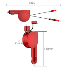 Load image into Gallery viewer, 3 In 1 40W Fast Charging Dual Cable Retractable Car Charger, 40W