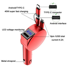 Load image into Gallery viewer, 3 In 1 40W Fast Charging Dual Cable Retractable Car Charger, 40W